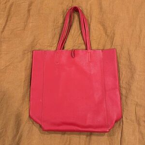 Red leather handbag
